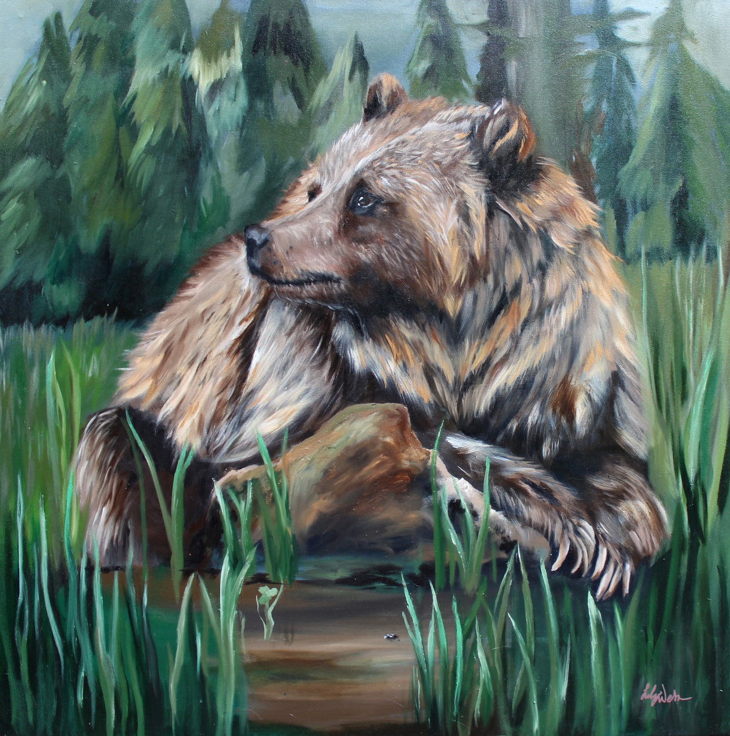 Grizzly Bear Oil Painting - Print
